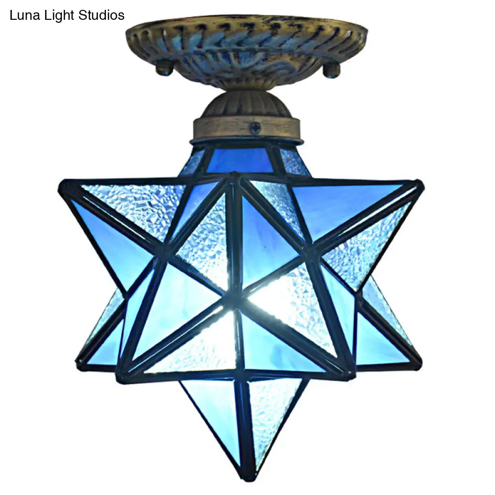 Icy Clear Glass Tiffany Semi-Flush Ceiling Light For Bedroom With Diamond Shape Mount