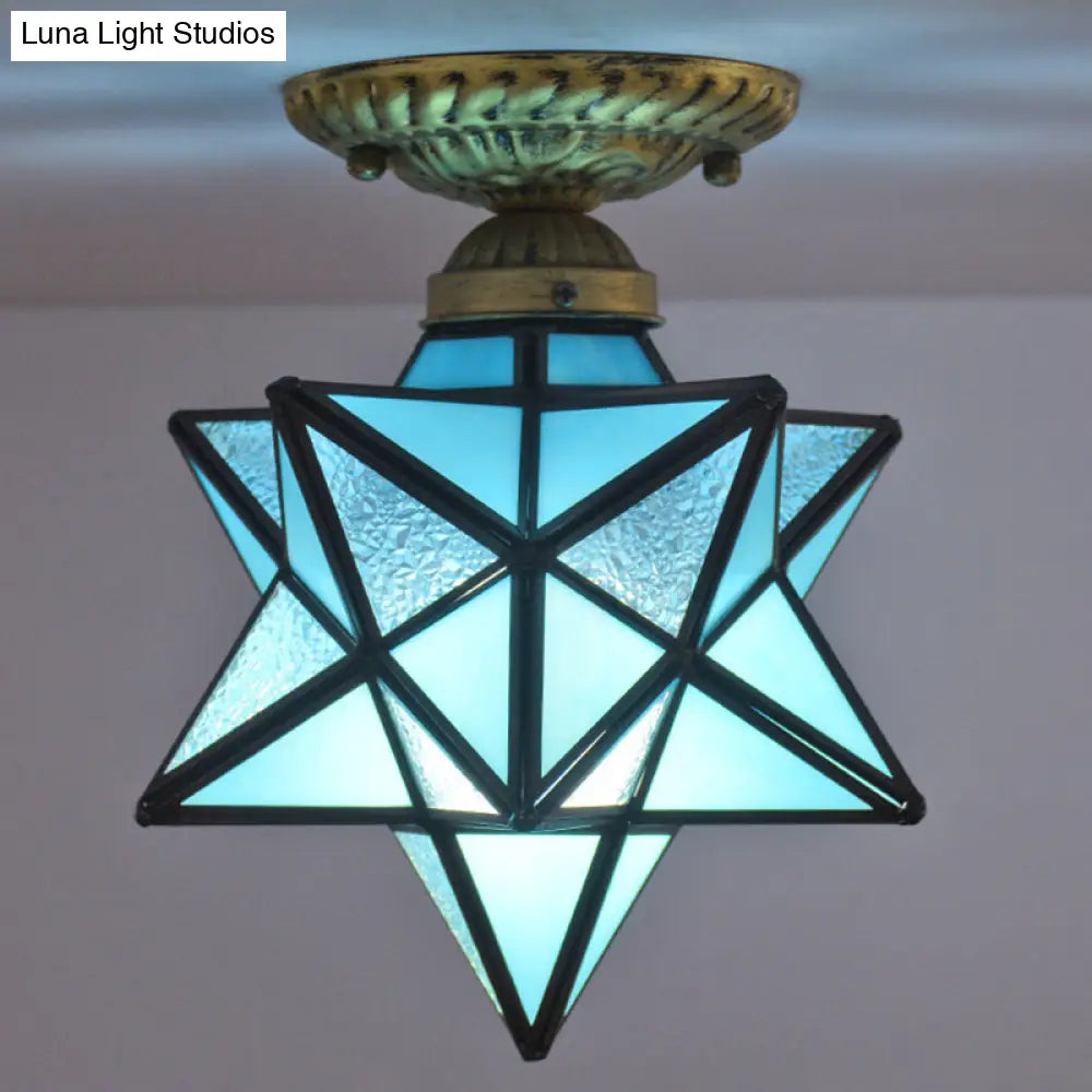 Icy Clear Glass Tiffany Semi-Flush Ceiling Light For Bedroom With Diamond Shape Mount