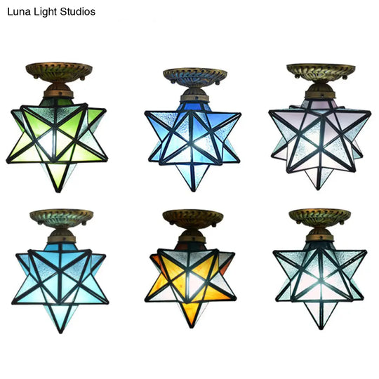 Icy Clear Glass Tiffany Semi-Flush Ceiling Light For Bedroom With Diamond Shape Mount
