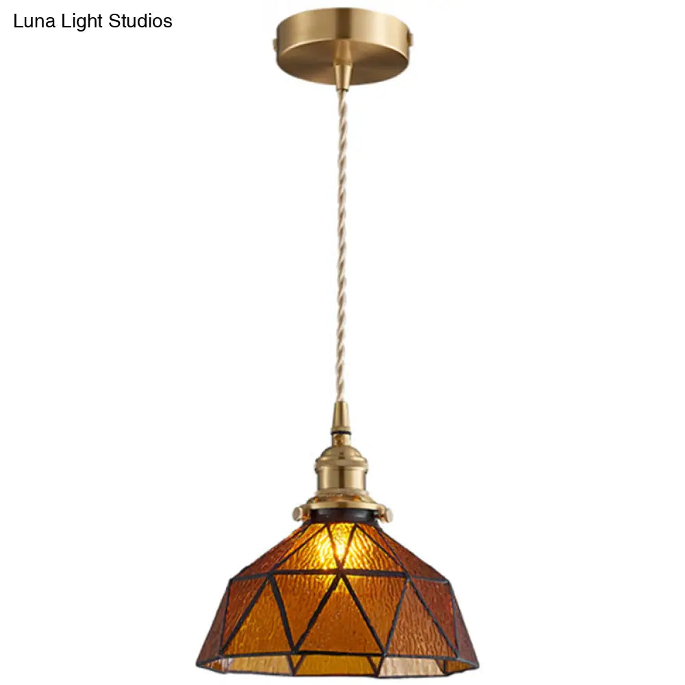 Icy Geometric Glass Hanging Lamp With Tiffany-Style Pendant Fixture 1 / Amber