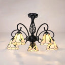 Indoor Stained Glass Semi Flush Mount Light - 5-Light Loft Tiffany Lighting In