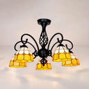 Indoor Stained Glass Semi Flush Mount Light - 5-Light Loft Tiffany Lighting In