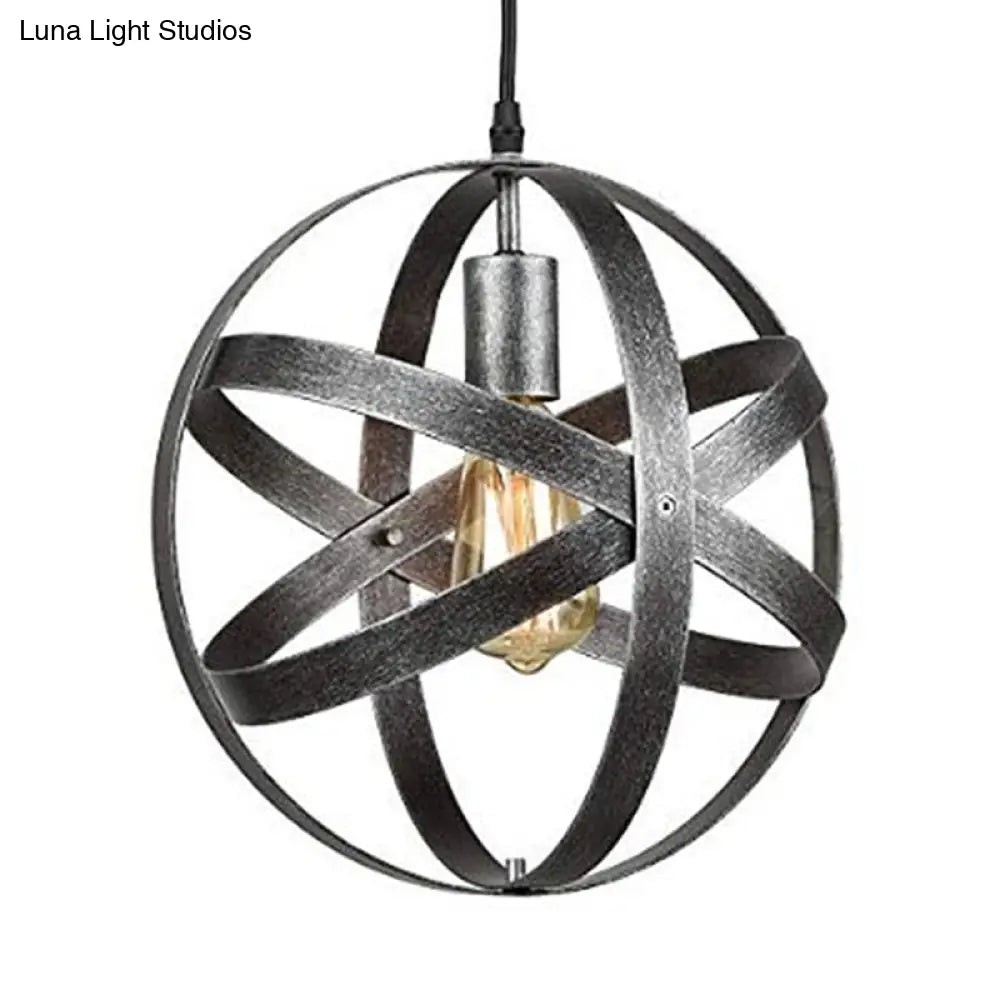 Industrial 1 Light Spherical Metal Pendant Lamp In Gold/Aged Silver - Ideal For Dining Tables &