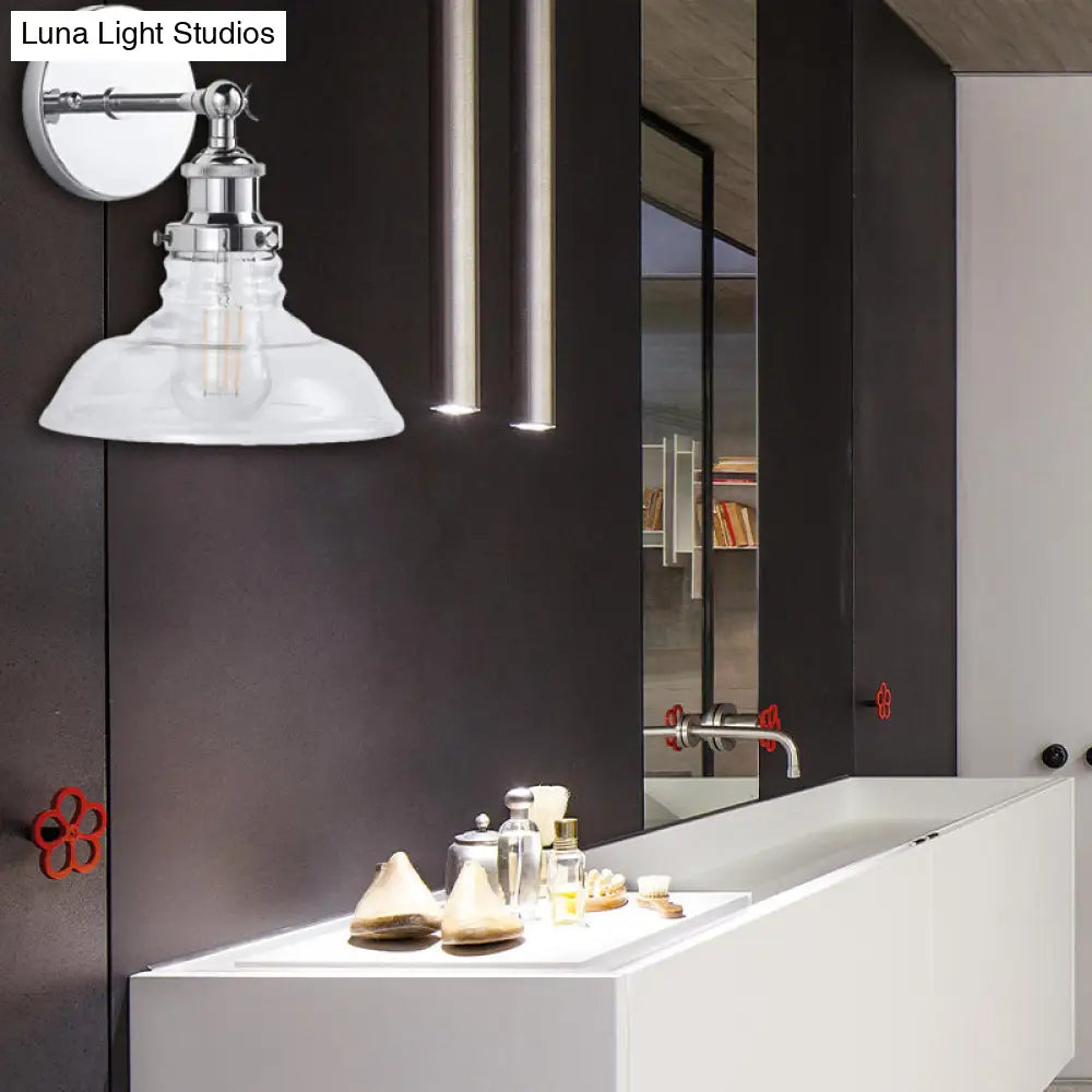 Industrial 1-Light Wall Sconce Clear Glass & Chrome/Nickel Finish - Ideal For Kitchen Chrome