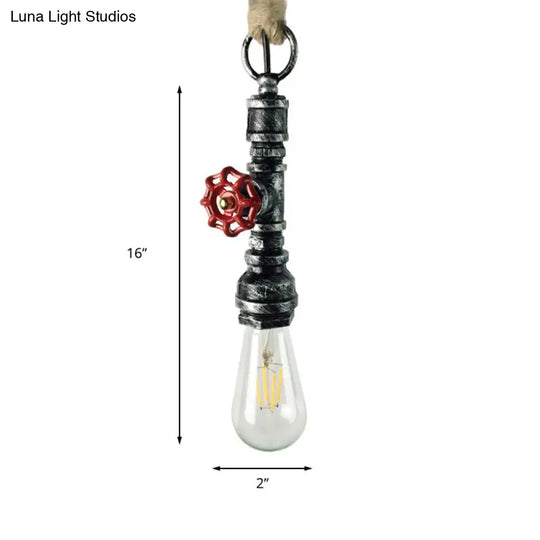 Wrought Iron Industrial Pendant Lamp - 1 Light Indoor Fixture With Adjustable Rope Aged