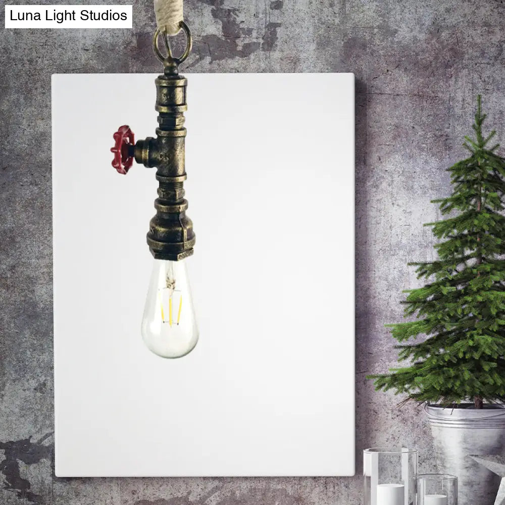 Wrought Iron Industrial Pendant Lamp - 1 Light Indoor Fixture With Adjustable Rope Aged