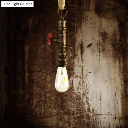 Industrial 1-Light Wrought Iron Pipe Pendant With Adjustable Rope - Aged Silver/Copper