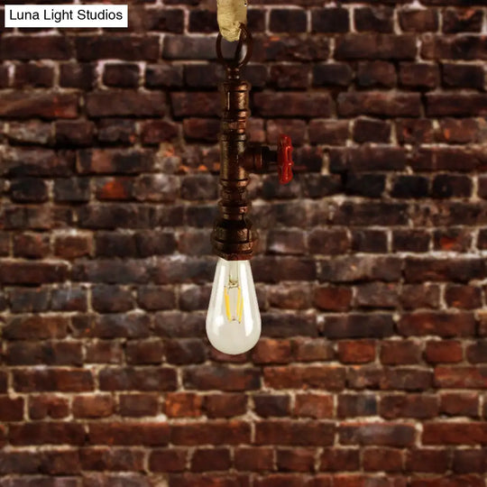 Industrial 1-Light Wrought Iron Pipe Pendant With Adjustable Rope - Aged Silver/Copper