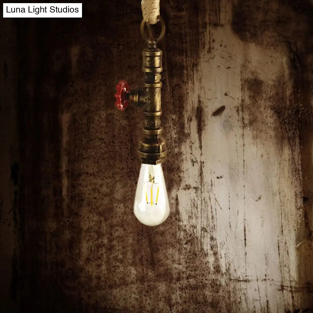 Wrought Iron Industrial Pendant Lamp - 1 Light Indoor Fixture With Adjustable Rope Aged