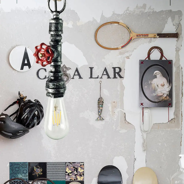 Industrial 1-Light Wrought Iron Pipe Pendant With Adjustable Rope - Aged Silver/Copper Silver