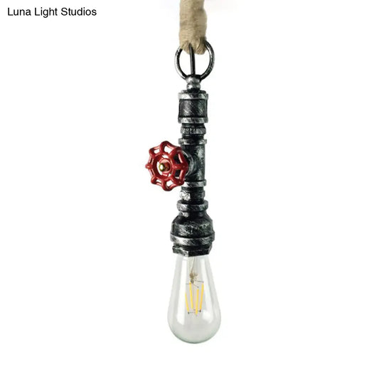 Wrought Iron Industrial Pendant Lamp - 1 Light Indoor Fixture With Adjustable Rope Aged