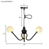 Industrial 3-Head Hanging Chandelier With Amber/Clear Glass Shades - Black/Chrome Finish Orbit