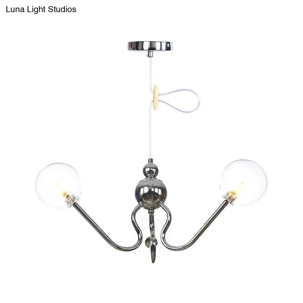 Modern Industrial Hanging Chandelier With 3 Amber/Clear Glass Shades Black/Chrome Finish Orbit