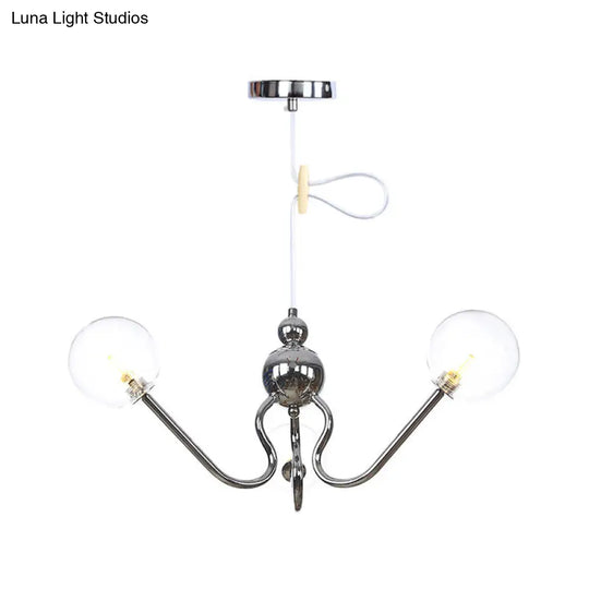 Modern Industrial Hanging Chandelier With 3 Amber/Clear Glass Shades Black/Chrome Finish Orbit