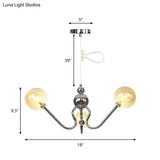 Industrial 3-Head Hanging Chandelier With Amber/Clear Glass Shades - Black/Chrome Finish Orbit