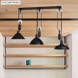 Industrial 3-Light Pendant With Adjustable Shades And Pulley Design In Black