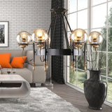 Industrial 6-Light Clear Glass Globe Chandelier With Clock Detail - Modern Pendant Light For Living