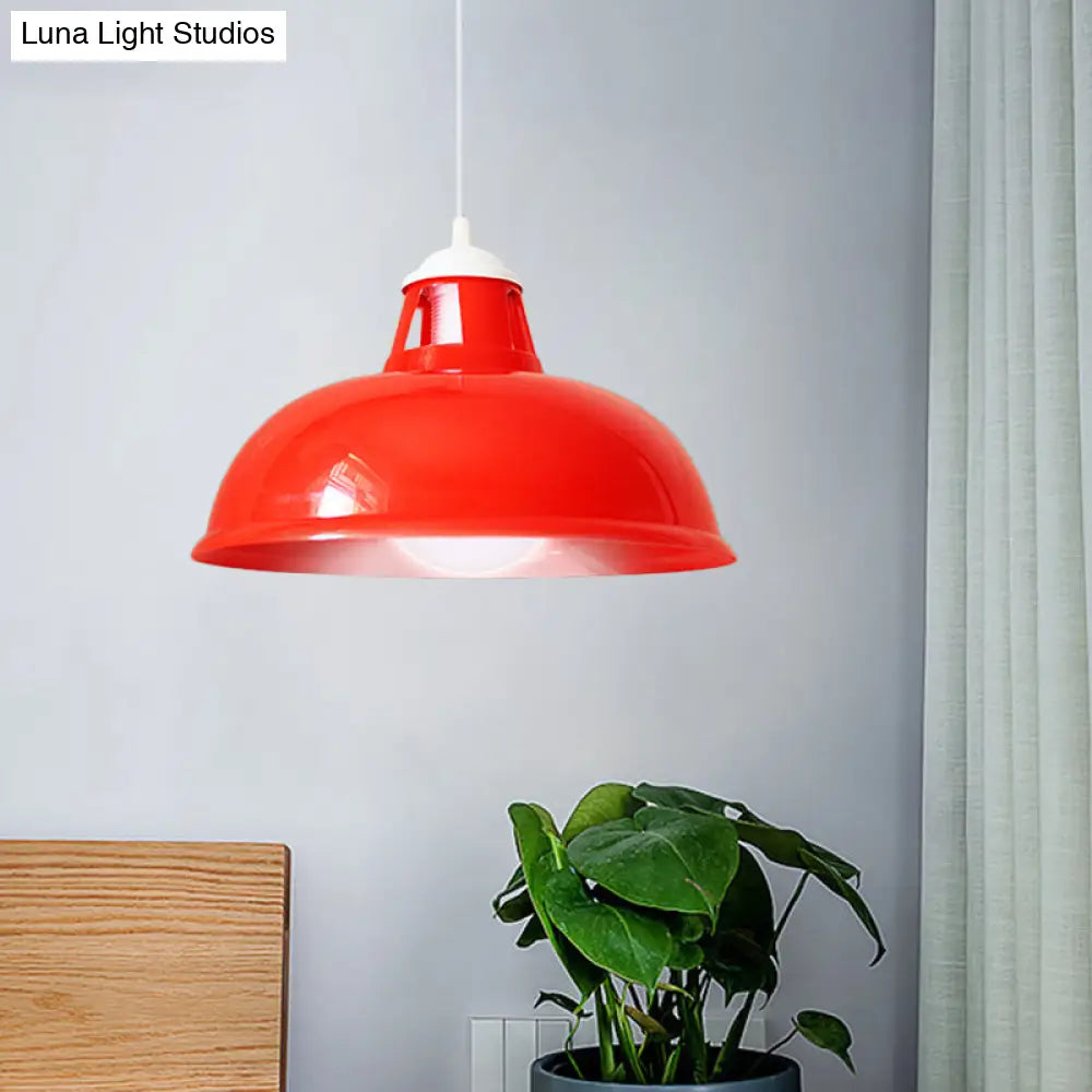 Industrial Acrylic Red Bowl Hanging Light Fixture - Contemporary Bedroom Ceiling Lamp