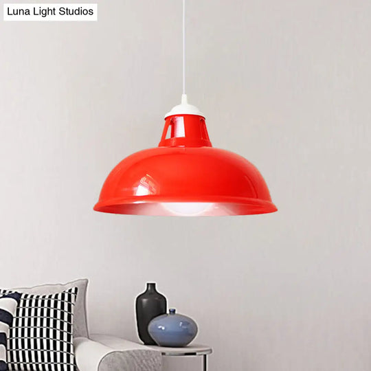 Industrial Acrylic Red Bowl Hanging Light Fixture - Contemporary Bedroom Ceiling Lamp