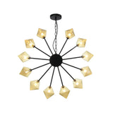 Industrial Amber/Clear Glass Diamond Shade Chandelier Lamp With Multiple Heads In