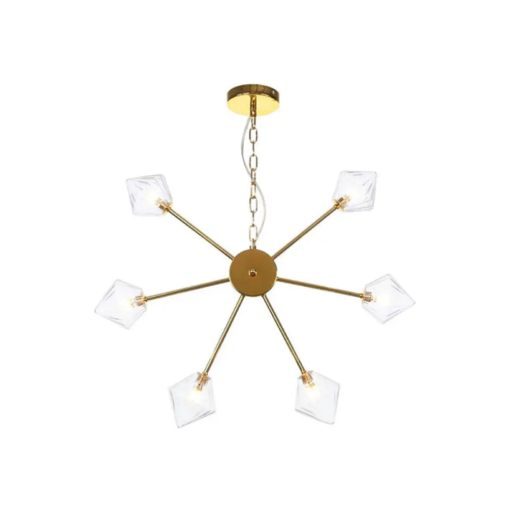 Industrial Amber/Clear Glass Diamond Shade Chandelier Lamp With Multiple Heads In