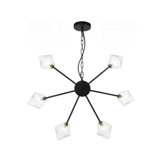 Industrial Amber/Clear Glass Diamond Shade Chandelier Lamp With Multiple Heads In