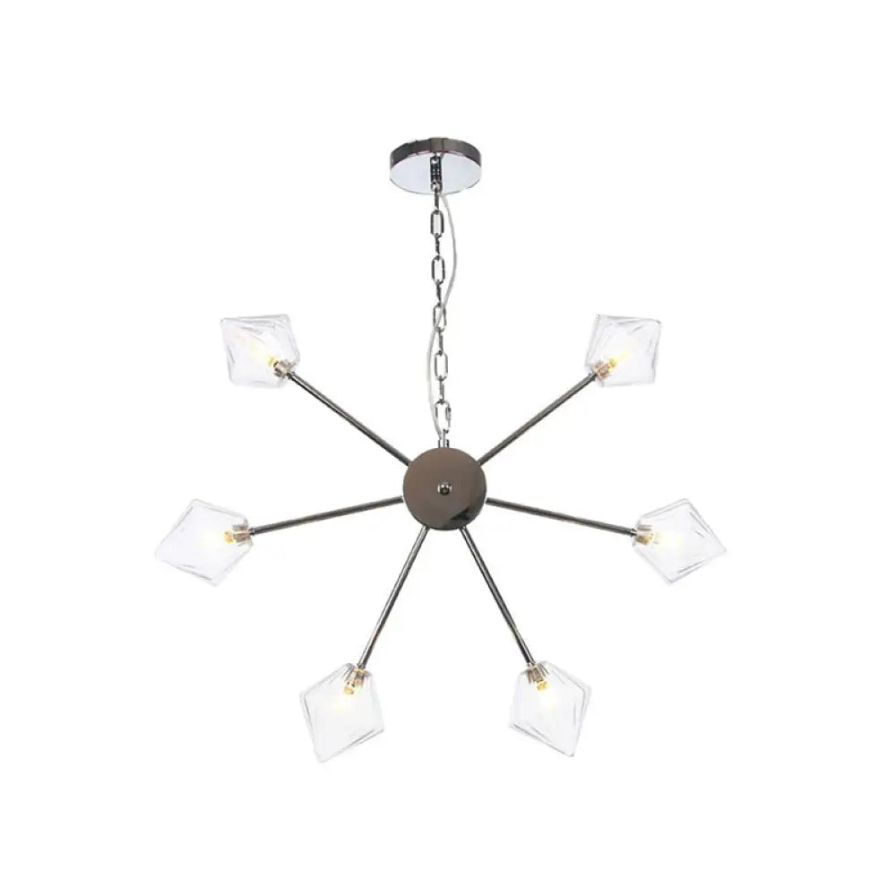 Industrial Amber/Clear Glass Diamond Shade Chandelier Lamp With Multiple Heads In