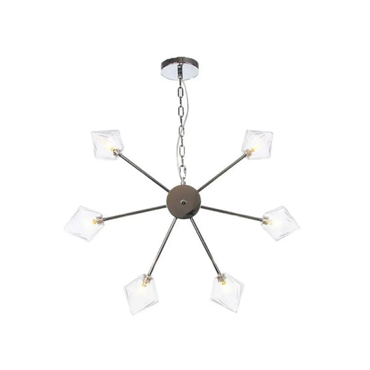 Industrial Amber/Clear Glass Diamond Shade Chandelier Lamp With Multiple Heads In