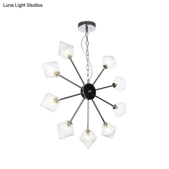 Diamond Shade Hanging Industrial Chandelier Lamp With Amber/Clear Glass - 6/9/12 Heads