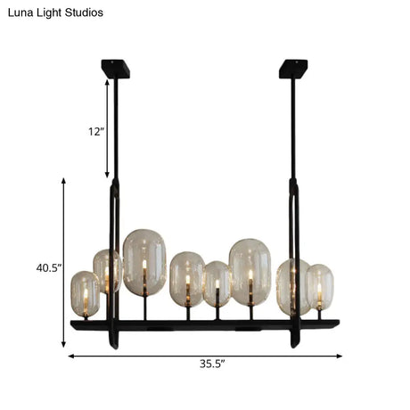 Industrial Amber Glass Hanging Light Fixture - Capsule Restaurant Island Lighting (6/8 Bulbs Black)