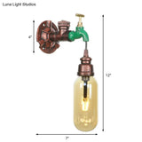 Industrial Amber Glass Wall Sconce With Copper Oval Shade - Bedroom Light Fixture 9.5/10/12 H