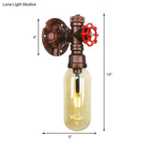 Industrial Amber Glass Wall Sconce With Copper Oval Shade - Bedroom Light Fixture 9.5/10/12 H