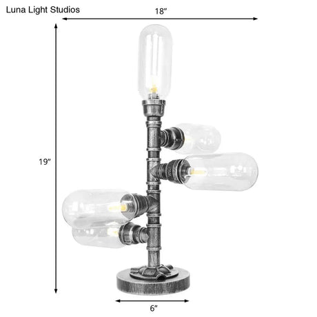 Industrial Antique Black Glass Desk Lamp | 4/5-Light Clear/Amber Capsule Living Room Task Lighting