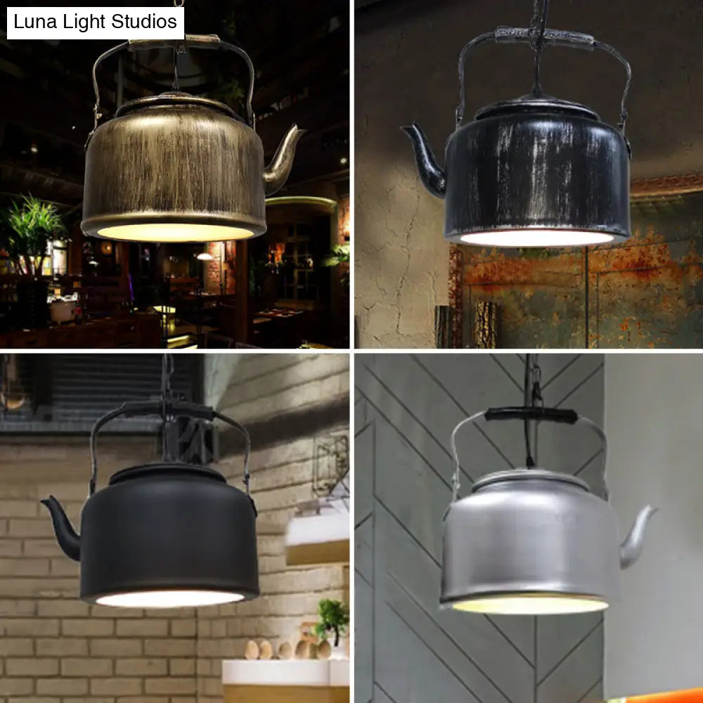 Industrial Art Deco Kettle Shade Pendant Light - Metal Hanging Lamp