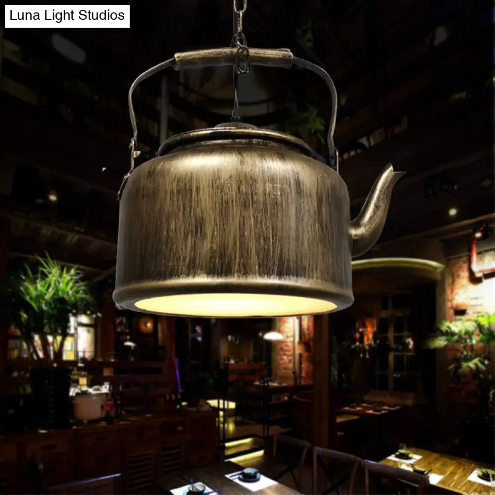 Industrial Art Deco Kettle Shade Pendant Light - Metal Hanging Lamp