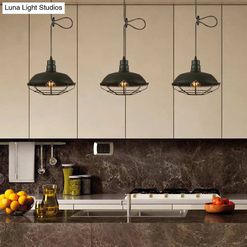 Industrial Style Barn Metallic Hanging Light With 3/5 Lights Black Finish And Wire Cage - Perfect