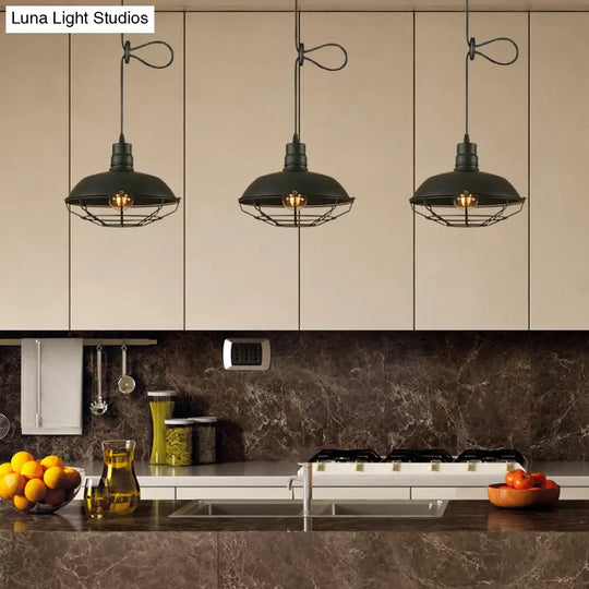 Industrial Style Barn Metallic Hanging Light With 3/5 Lights Black Finish And Wire Cage - Perfect