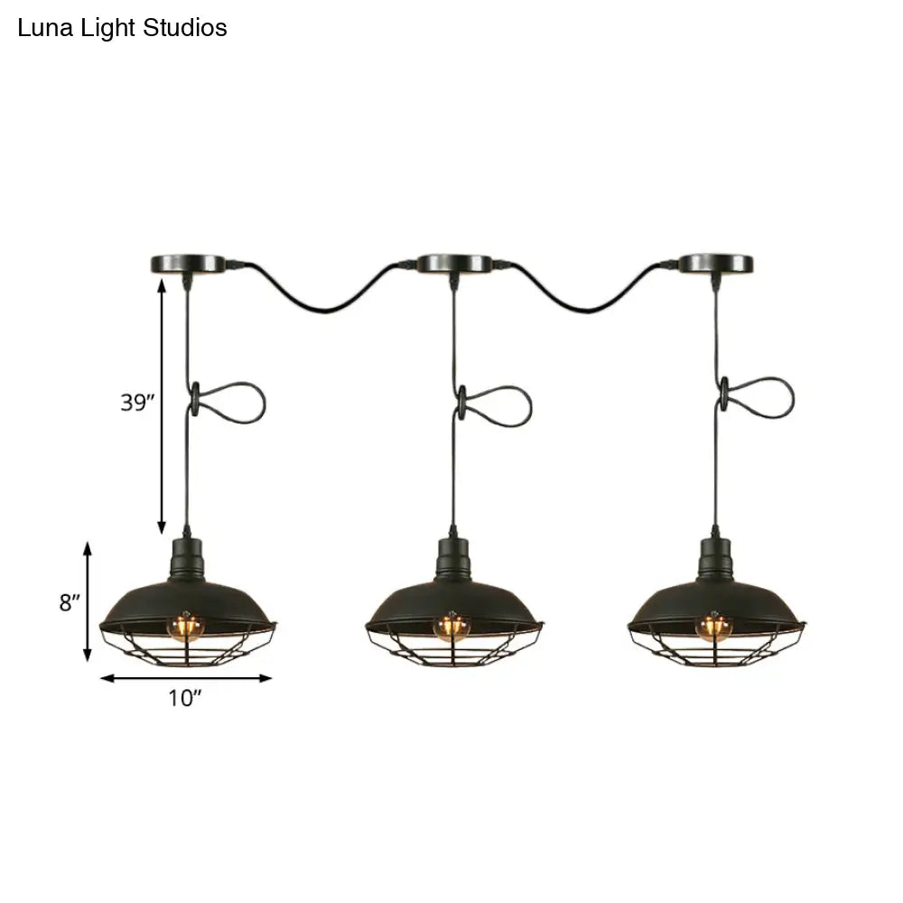 Industrial Barn Metal Pendant Light With Wire Cage - 3/5 Lights In Black Finish For Kitchen