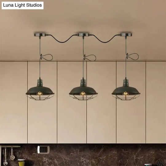 Industrial Barn Metal Pendant Light With Wire Cage - 3/5 Lights In Black Finish For Kitchen