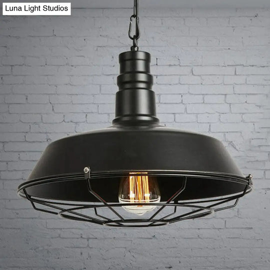 Barn Metal Suspension Dining Room Hanging Lamp - Industrial 1 Head Light With Tapered Cage Guard