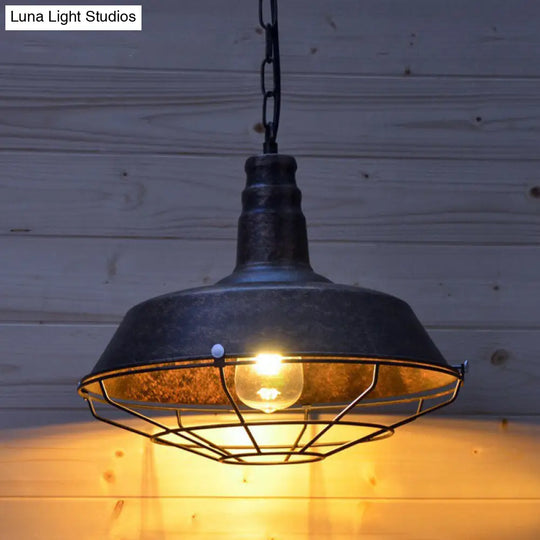 Barn Metal Suspension Dining Room Hanging Lamp - Industrial 1 Head Light With Tapered Cage Guard