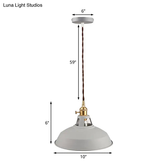 Industrial Style Barn Pendant Lamp - Black/White Metallic Ceiling Light For Kitchen