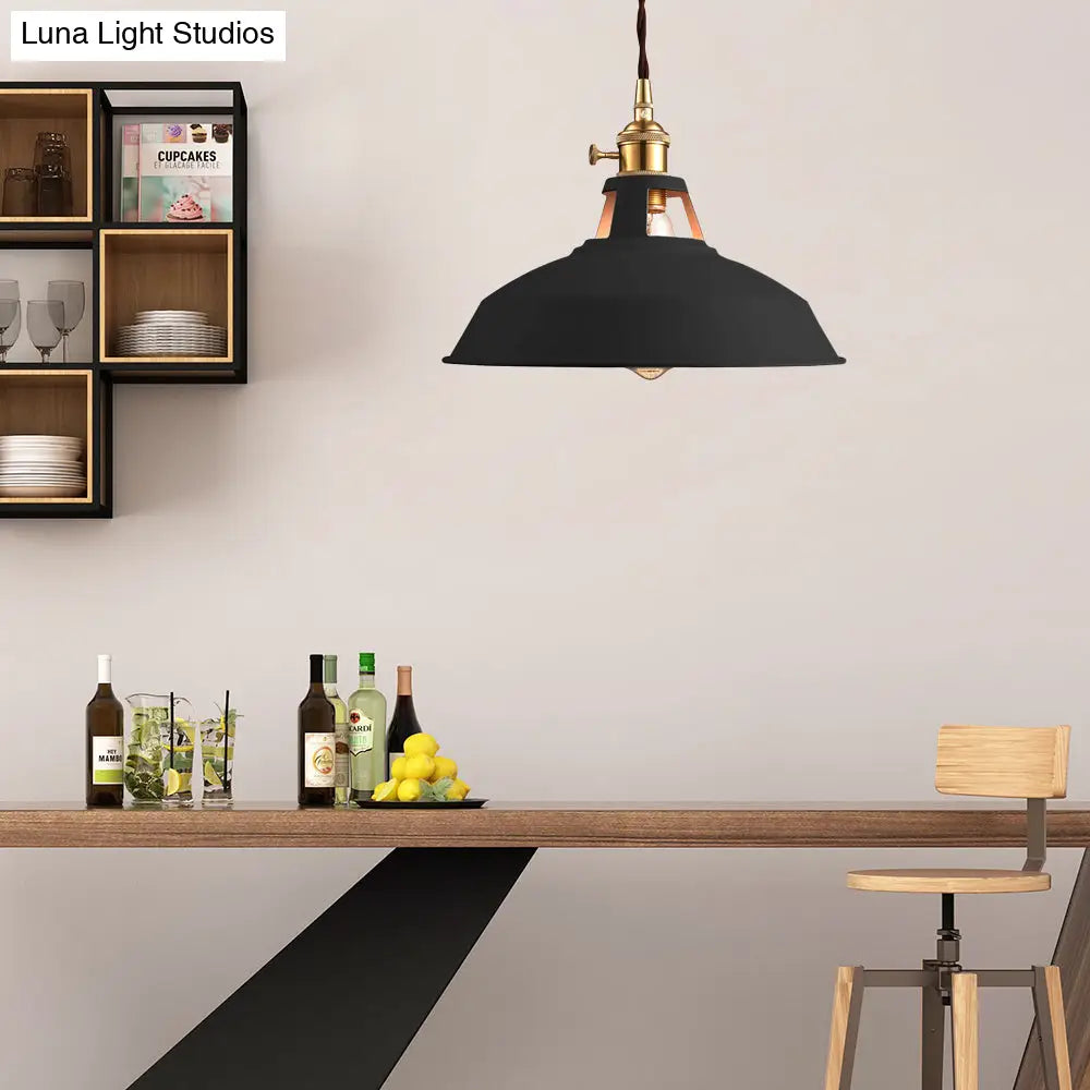 Industrial Barn Pendant Lamp - Stylish Black/White Metallic Ceiling Light For Kitchen With Hanging