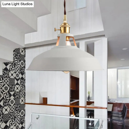 Industrial Barn Pendant Lamp - Stylish Black/White Metallic Ceiling Light For Kitchen With Hanging