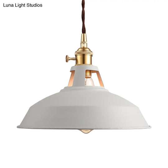 Industrial Style Barn Pendant Lamp - Black/White Metallic Ceiling Light For Kitchen