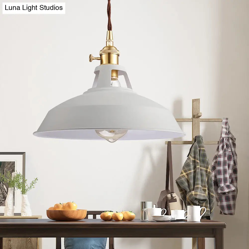 Industrial Barn Pendant Lamp - Stylish Black/White Metallic Ceiling Light For Kitchen With Hanging