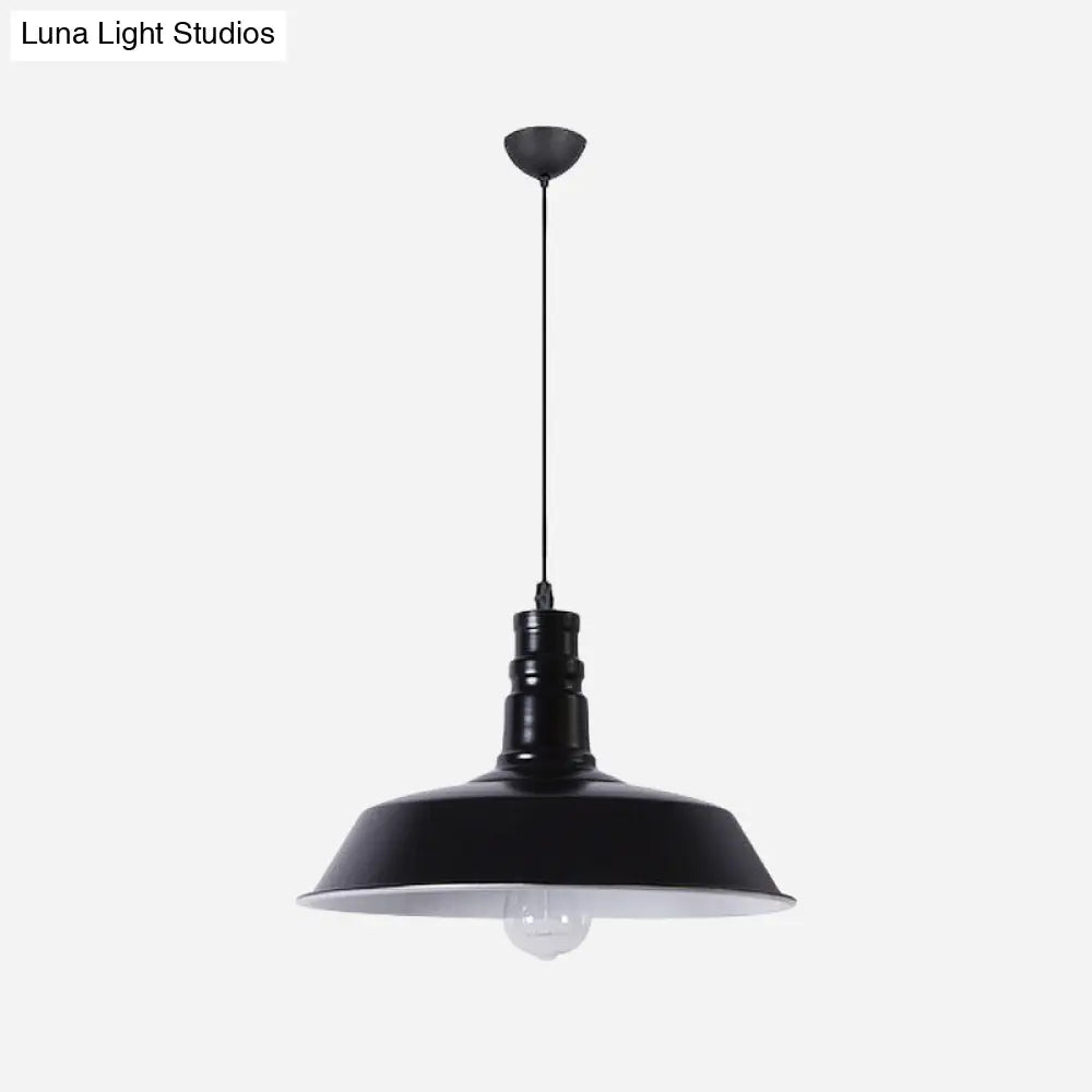 Industrial Barn Shade Pendant Lamp With Rolled-Trim Head - Red/Yellow/White Finish