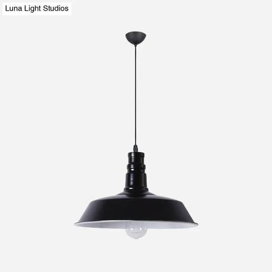 Industrial Barn Shade Pendant Lamp With Rolled-Trim Head - Red/Yellow/White Finish