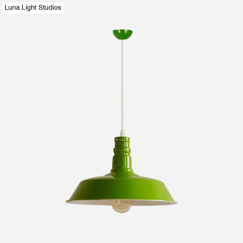 Industrial Barn Shade Pendant Lamp With Rolled-Trim Head - Red/Yellow/White Finish