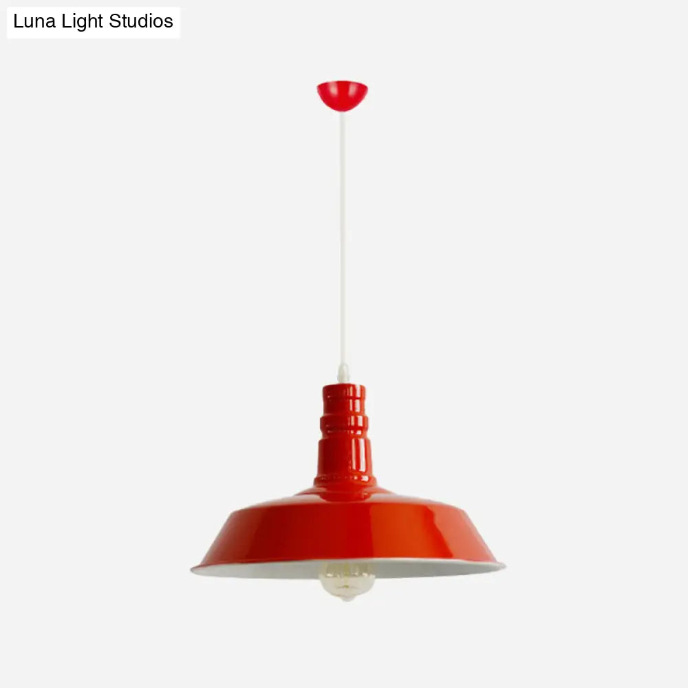 Industrial Barn Shade Pendant Lamp - Red/Yellow/White Finish Hanging Light Kit